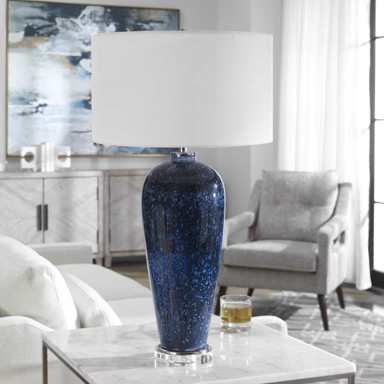 Blue Lamp on Marble Table