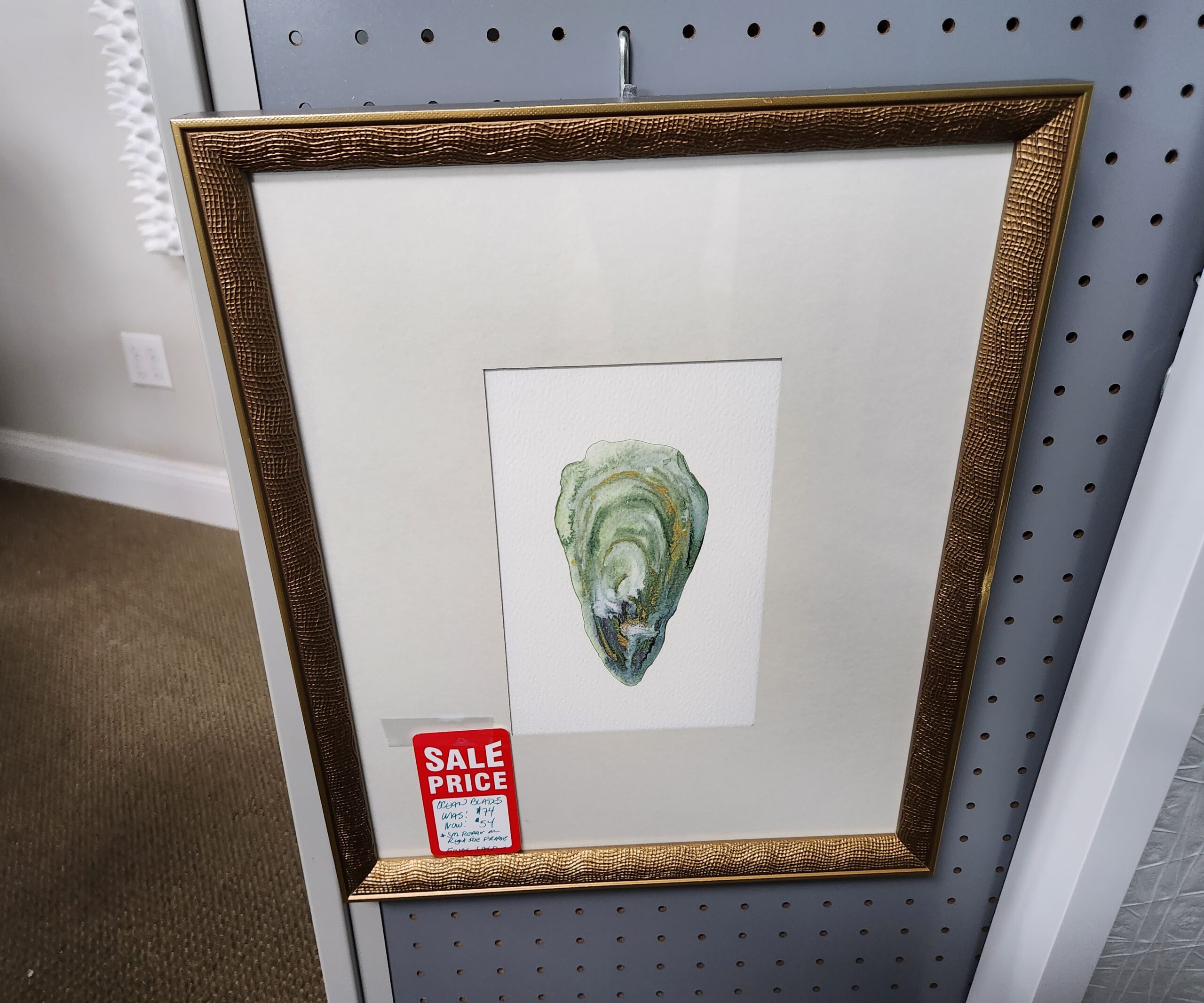 a picture of a shell hanging on a wall