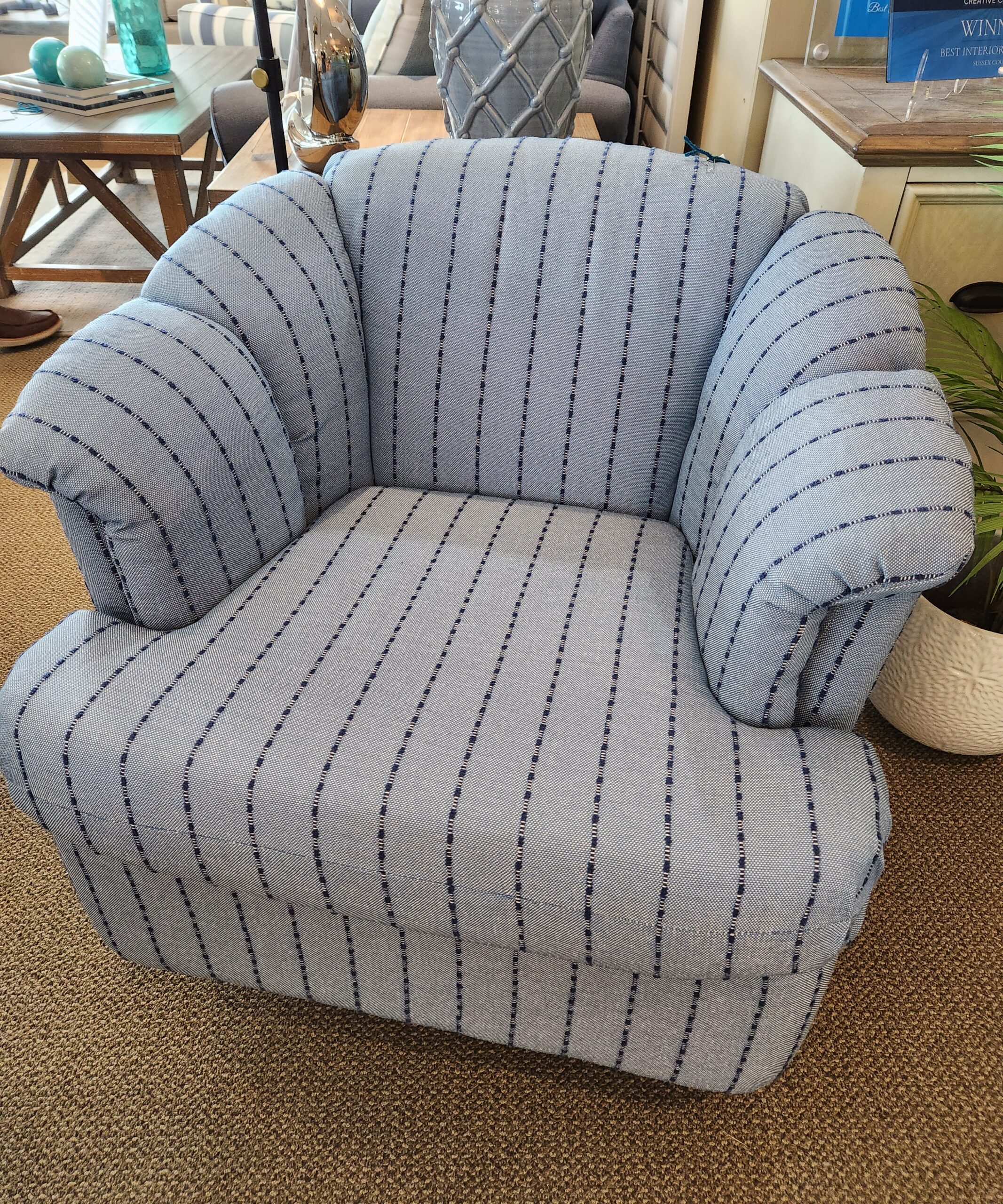 a blue and white striped Chair