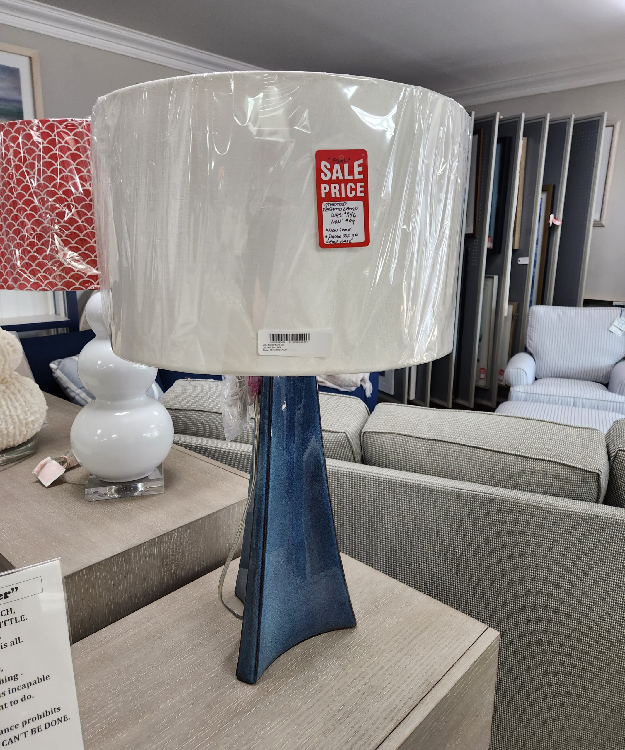 a blue lamp on a table