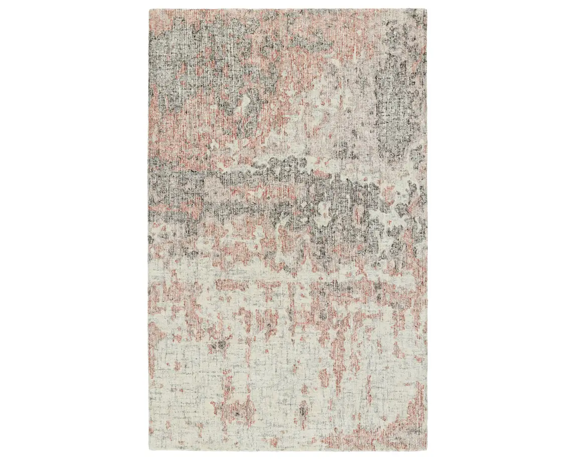 an abstract rug with pink and grey colors