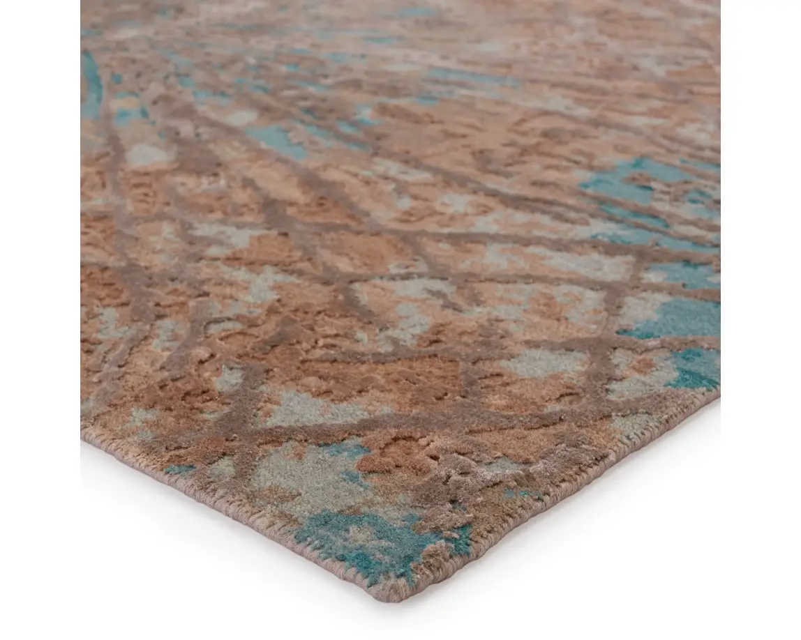 an area rug with blue and brown colors