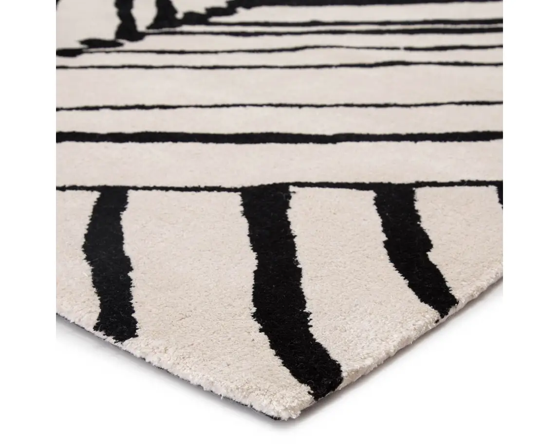 a rug with black and white stripes on it