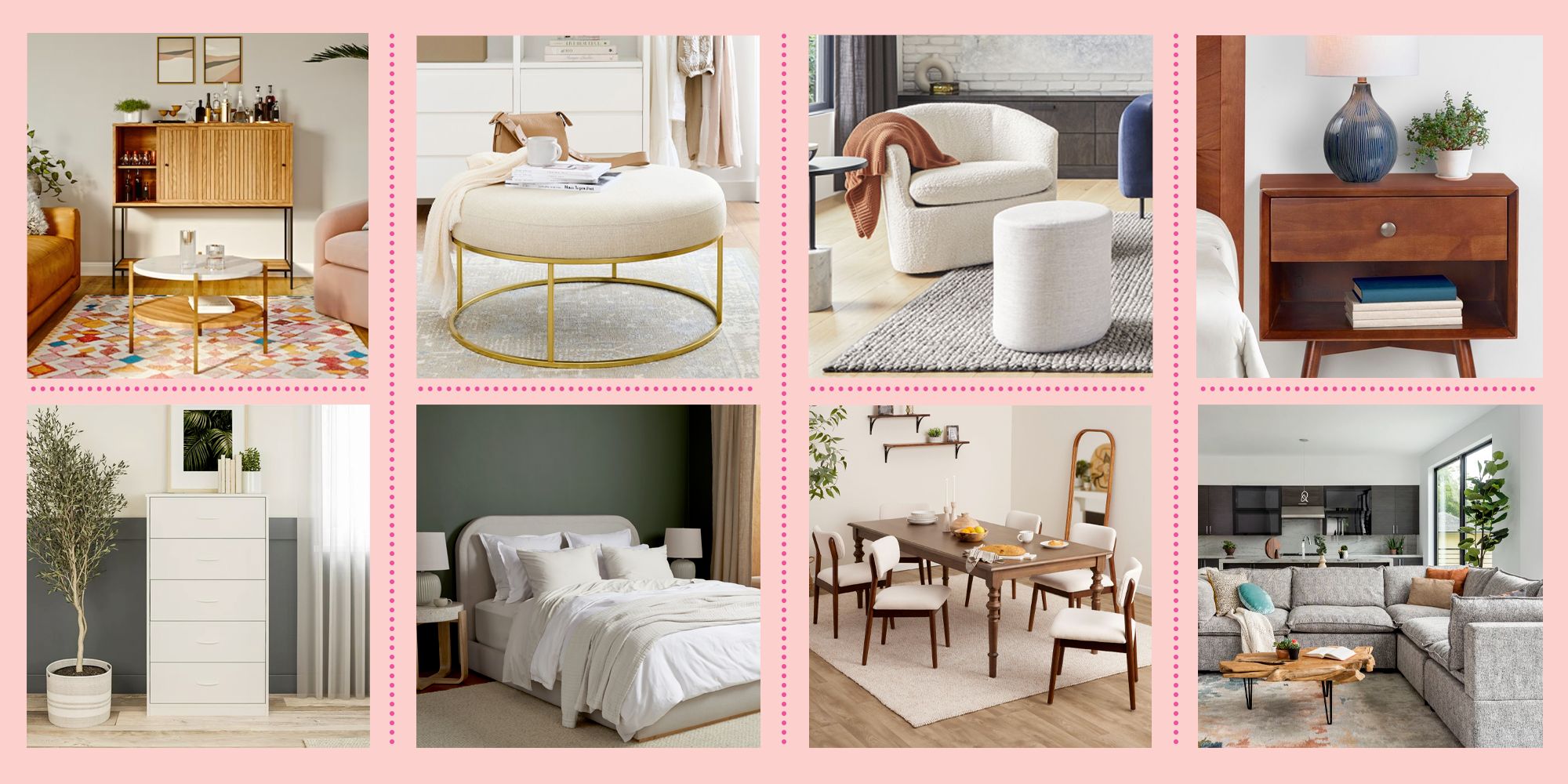 a collage of photos with furniture and decor